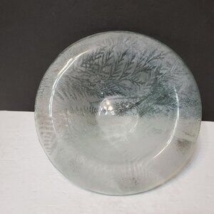 Vintage MCM Edwin Walter Fused Studio Art Glass Frosted Fern Bowl 7.5" Signed